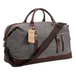 Ulgoo Travel Duffel Bag Canvas Bag PU Leather Weekend Bag Overnight