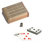 WE Games Mini Travel Cribbage Set – Solid Wood 2 Track Board with Swivel Top and Storage for Cards and Metal Pegs