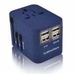 Power Plug Adapter – International Travel (Sand Blue)- w/4 USB Ports Work 150+ Countries – 220 Volt Adapter – Travel Adapter Type C Type A Type G Type I UK Japan China EU Europe European