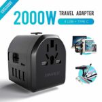 Travel Adapter,TryAce 2000W Universal Travel Power Adapter 8A with 4 USB & Type C Charging Ports,All in One AC Outlet Plug Wall Charger Adapter for Europe, UK, US, AU, Asia Covers 190+Countries