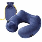 Metene Travel Pillow Soft Velvet Inflatable Neck Support Pillows for Airplanes Washable Cover with Portable Carrying Bag