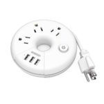 Travel Power Strip – NTONPOWER 3 Outlets 3 USB Portable Desktop Charging Station Short Extension Cord (15 inch) for Office/Home/Hotels/Cruise Ship/Nightstand – White