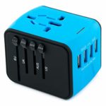 Limechoes International Travel Adapter Universal Power Adapter European Plug Converter Worldwide All in One with 2.4A 4 USB Ports and AC Socket US to Europe Plug Adapter for UK USA EU AUS Asia (Blue)