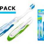 Travel Toothbrush, On The Go Folding Feature, medium bristle brushes (2 pack) (Blue-Green)