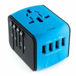 International Travel Adapter Universal Power Adapters Plug Converter Worldwide All in One with 4 USB Ports and AC Socket Perfect European Adaptor for US EU UK AUS Asia Europe Italy American (Blue)