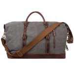 S-ZONE Oversized Canvas Genuine Leather Trim Travel Tote Duffel Shoulder Handbag Weekend Bag