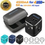 Bonaker Universal Travel Adapter Power Converters All-in-One International AC Plug Adapter Fast Charging Outlet with Smart 4 USB Ports(4.5A) for US UK AUS EU More Than 150 Countries in Black