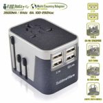 Travel Plug Adapter – 4 USB Charging Ports Wall Charger (Sand Black Grey)- for Type I, Type C, Type G, Type A EU US UK Power Adapter Plug – European Adapter Plugs – World Travel Plug Adaptor