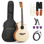 Vangoa 36 Inch 3/4 Acoustic Electric Cutaway Guitar Folk Guitar Spruce wood Travel Guitar, 2 Band EQ with Truss Rod, Capo, Tuner, Extra Strings, Guitar Cable, Picks, Strap and Gig Bag