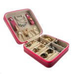 Fosinz Leather Jewelry Box Travel Case Small Classic Lint Jewelry Organizer Display Storage Case for Rings Earrings Necklace
