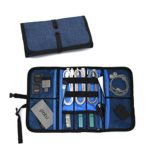 Patu Roll Up Electronics Accessories Travel Gear Organizer Case, Portable Universal External Batteries Hard Drives Cables Cosmetics Kit Bag, Navy