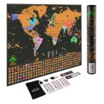 Scratch Off World Map Poster – Travel Map with US States and Country Flags, Tracks Your Adventures. Scratcher Included, Perfect Gift for Travelers, By Earthabitats