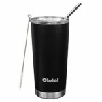 Obstal Stainless Steel Insulated Tumbler – Double Wall Vacuum Travel Mug for Coffee with Straw, Slider Lid, Cleaning Brush, (20 oz, Black)