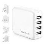 POWERADD USB Travel Wall Charger, 24W / 4 Power Ports Worldwide Travel USB Charger Adapter with US/UK/EU/AU Plug for iPhone iPad Samsung Android Phones Camera and Other USB Devices