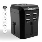 Travel Adapter, Worldwide All in One Universal Travel Adaptor Wall AC Power Plug Adapter Wall Charger with 4 X USB Charging Ports for USA EU UK AUS Cell Phone Laptop