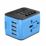 Travel Adapter – International Power Adapter with High Speed 2.4A 4xUSB European Adapter- Dual Fuse Universal Power Adapter for EU, US, UK, AU Covers Over 150 Countries (Blue)
