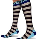 SB SOX Compression Socks (20-30mmHg) for Men & Women – Best Stockings for Running, Medical, Athletic, Edema, Diabetic, Varicose Veins, Travel, Pregnancy, Shin Splints. (Stripes – Gray/Blue, Medium)