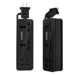 UPWADE Portable Universal 100V-240V 2 Outlets Surge Protector Travel Power Strip with 4 Smart USB Charger Ports (Max 5V 4.2A) 1200W and 5ft Long Extension Cord Multi-Port Wall Charger Station-Black