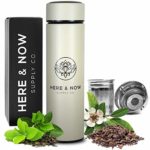 Multi-Purpose Travel Mug and Tumbler | Tea Infuser Water Bottle | Fruit Infused Flask | Hot & Cold Double Wall Stainless Steel Coffee Thermos | by Here & Now Supply Co. (Mellow White)