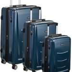 AmazonBasics Hardshell Spinner Luggage – 3-Piece Set (20″, 24″, 28″), Navy Blue