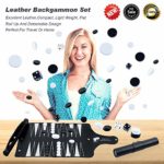 Travel Backgammon Set Detachable Portable Roll Up Design,Leather Backgammon Set Backgammon Chess Checkers Inside,Leather Backgammon Board Game Set (Black)