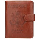 GDTK Leather Passport Holder Cover Case RFID Blocking Travel Wallet (Brown)