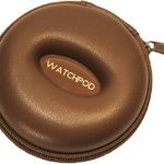 WATCHPOD Travel Watch Case, Single Watch Box w/Zipper for Storage, Cushioned Round and Portable, Fits All Wristwatches and Smart Watches up to 50mm, Leatherette (Brown)