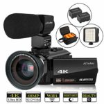 Video Camera 4K Camcorder AiTechny Ultra HD Digital WiFi Camera 48MP 16X Digital Zoom Recorder 3.0″ Touch Screen IR Night Vision with Microphone, Wide Angle Lens, LED Video Light, 2 Batteries, DV Bag