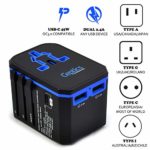 Ceptics UP-10KU World Travel USB Type C QC 3.0 18W PD Power Plug Adapter – 3 USB Ports Wall Charger Type I C G A Outlets 110V 220V A/C – 5V D/C – EU Euro US UK – Adaptor Kit – All in One