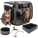 CheeringPet, Cat Travel Cage: Portable Pop Up Pet Crate with Collapsible Litter Box, Foldable Feeding Bowl, Hanging Feather Teaser and ball, & carrying Bag, Extra Large 32″ X 19″ X 19″