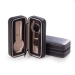 Black Leather Two Dual Watch Organizer Travel Case