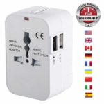 Travel Adapter, Worldwide All in One Universal Travel Adaptor 2.1AWall AC Power Plug Adapter Wall Charger with Dual USB Charging Ports for USA EU UK AUS Cell Phone Laptop – White