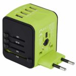 Universal Travel Adapter, Castries All-in-one Worldwide Travel Charger Travel Socket, International Power Adapter with 4 USB Ports, AC Plug for US EU UK AU & Asian Countries, Green