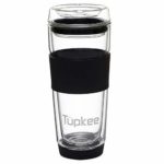 Tupkee Double Wall Glass Tumbler – All Glass Insulated Tea/Coffee Mug & Lid, Hand Blown Glass Travel Mug, 14-Ounce, Black