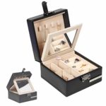 Homde Small Jewelry Box Travel Storage Case for Rings Earrings Necklaces with Mirror, Gift for Girls & Women, Black