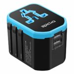 Travel Adapter – EPICKA All in One Worldwide Universal Power Adapter AC Plug Adapter with Dual USB Charging Ports For USA EU UK AUS Cell Phone Tablet Laptop (Blue new)