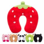 HOMEWINS Travel Pillow for Kids Toddlers – Soft Neck Head Chin Support Pillow, Cute Animal, Comfortable in Any Sitting Position for Airplane,Car,Train,Machine Washable,Children Gift (Strawberry)