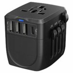 Travel Adapter, 2400W International Power Adapter, Universal 1 Smart Type-C & 3 USB All in One Power Plug Adapter for High Power Appliances for UK, EU, AU, US, Over 150 Countries, Black