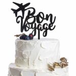 Bon Voyage Plane Black Acrylic Cake Topper Celebrate Farewell Going Away Adventure Travel Gift Party Decoration.