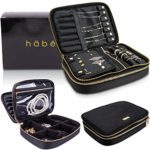 Habe Travel Jewelry Organizer Case | Truly Tangle-Free | Space-Saving Jewelry Storage Bag | Small Travel Jewelry Box Holds The Most – 12 Pair Earrings, 7 Necklaces, Adjustable Dividers, Large Pocket
