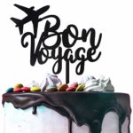 Bon Voyage Plane Black Acrylic Cake Topper Cheers to Going Away Moving Away Travel Farewell Journey Party Decoration Gift – 5.9” x 6.7”.