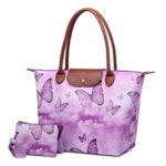 Crest Design Women’s Waterproof Nylon Tote Handbag Top Handle Bag with Wallet 2PCs Purse Set