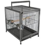PawHut 22″ Heavy Duty Wrought Iron Travel Bird Cage Carrier with Handle Perch and Accessories – Black