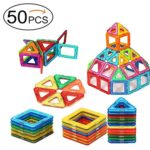 Twinsisi Magnetic Blocks, Magnetic Building Blocks, Magnetic Tiles,Travel Set for Toddlers, Educational Stacking Toys for Kids Over 3 Years Old (50pcs)