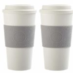 Copco Acadia Double Wall Insulated 16 oz Travel To Go Mug with Non-Slip Sleeve, Set of 2, Commuter Friendly, Drink On the Go (Damask Gray)