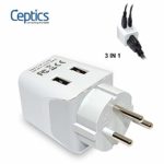 Ceptics Israel, Palestine Travel Adapter Plug with Dual USB – USA Input – Type H – Ultra Compact – Perfect for Cell Phones, Laptop, Camera Chargers, iWatch, iPhone and More (CTU-14)
