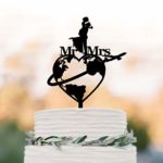 Arthuryerkes Travel Themed Wedding Cake Topper World Map Cake Topper Airplane Mr and Mrs Cake Topper Bride and Groom Silhouette