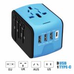 International Power Adapter, All-in-one Universal Travel Adapter with 2.4A 4USB, Europe Multifunctional Power Adapter Wall Charger for UK, EU, AU, Asia Covers 150+Countries (Blue-Type-c)