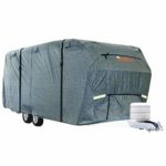 KING BIRD Extra-Thick 4-Ply Top Panel & Extra 2Pcs Reinforced Straps, Deluxe Camper Travel Trailer Cover, Fits 22′- 24′ RV Cover -Breathable Water-Repellent Anti-UVwith Storage Bag&Tire Covers