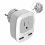 Schuko Germany France Travel Power Adapter, TESSAN Grounded Plug with 2 USB Charging Ports, 3 in 1 AC Outlet for USA to Europe Russia Iceland Korea (Type E/F)